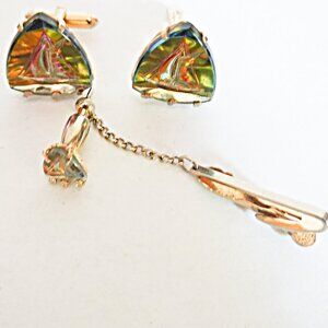Vintage Swank Arts of the World Crystal Sailboat Bavarian Crystal Cufflinks